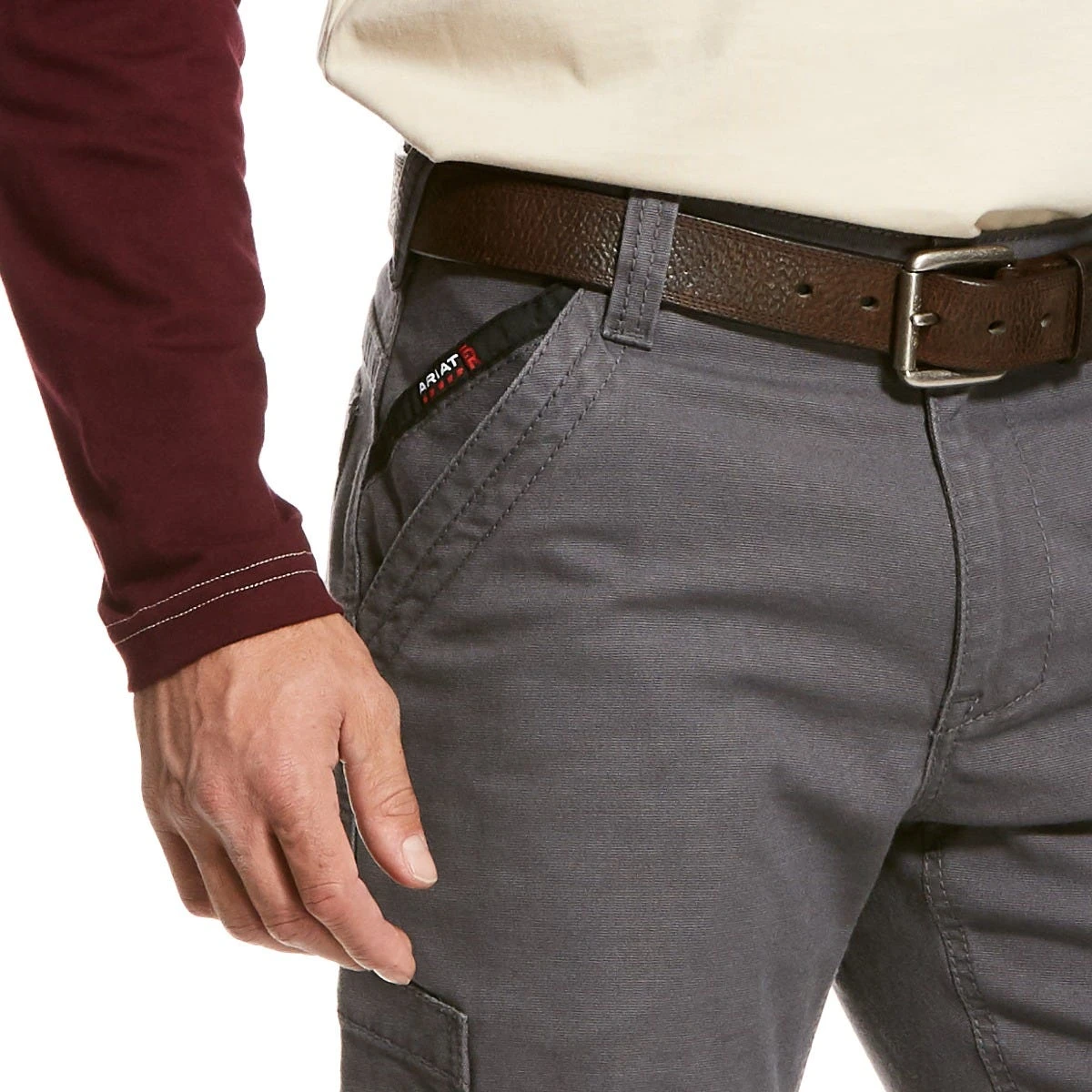 Ariat Work FR: Men's FR 10027709 Iron Gray M5 Stretch DuraLight Canvas Straight Leg Pant - Image 3