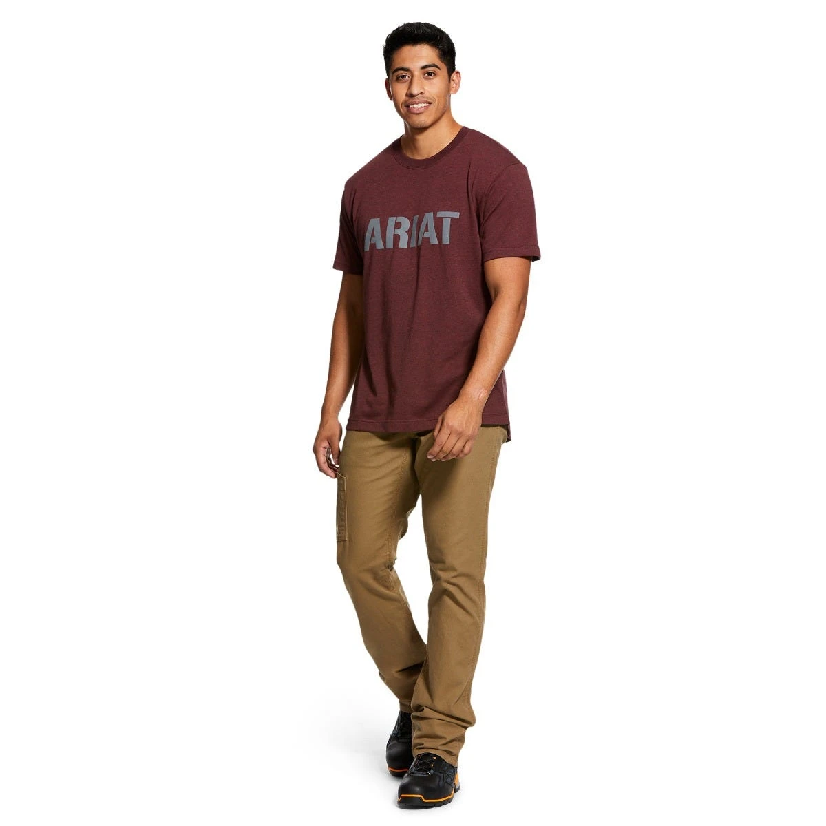 Ariat Rebar Shirts: Men's 10030289 Burgundy Heather Rebar Cotton Strong Block T-Shirt - Image 3