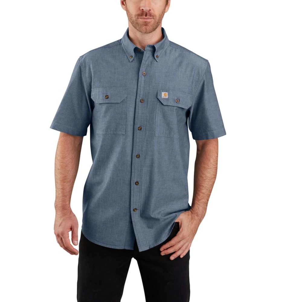 Carhartt Shirt: Men's 104369 499 Denim Blue Chambray Midweight Short Sleeve Button Down Shirt