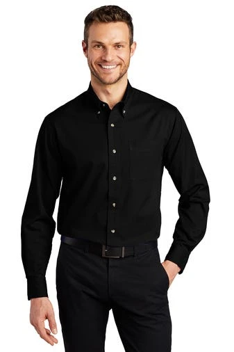 Port Authority Shirts: Men's S600T BK Black Button Down Long Sleeve Twill Shirt