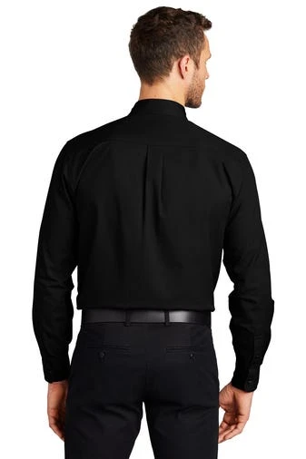 Port Authority Shirts: Men's S600T BK Black Button Down Long Sleeve Twill Shirt - Image 4