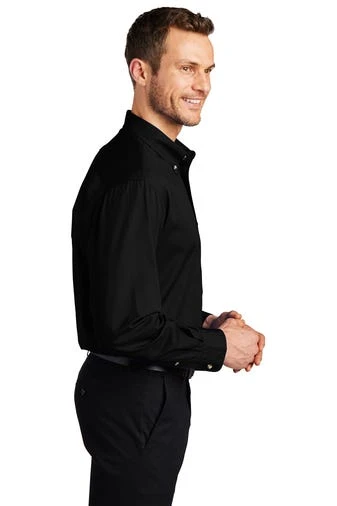 Port Authority Shirts: Men's S600T BK Black Button Down Long Sleeve Twill Shirt - Image 3