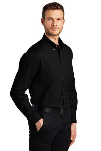 Port Authority Shirts: Men's S600T BK Black Button Down Long Sleeve Twill Shirt - Image 2