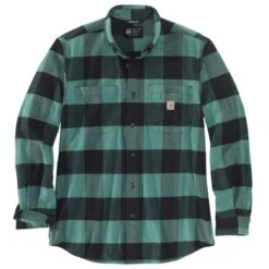 Carhartt Shirts: Men's 105432 L04 Slate Green Midweight Rugged Flex Relaxed Fit Flannel Shirt
