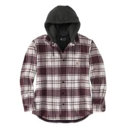 Carhartt Shirts: Men's 105621 W03 Malt Rugged Flex Flannel Fleece Lined Hooded Shirt Jacket
