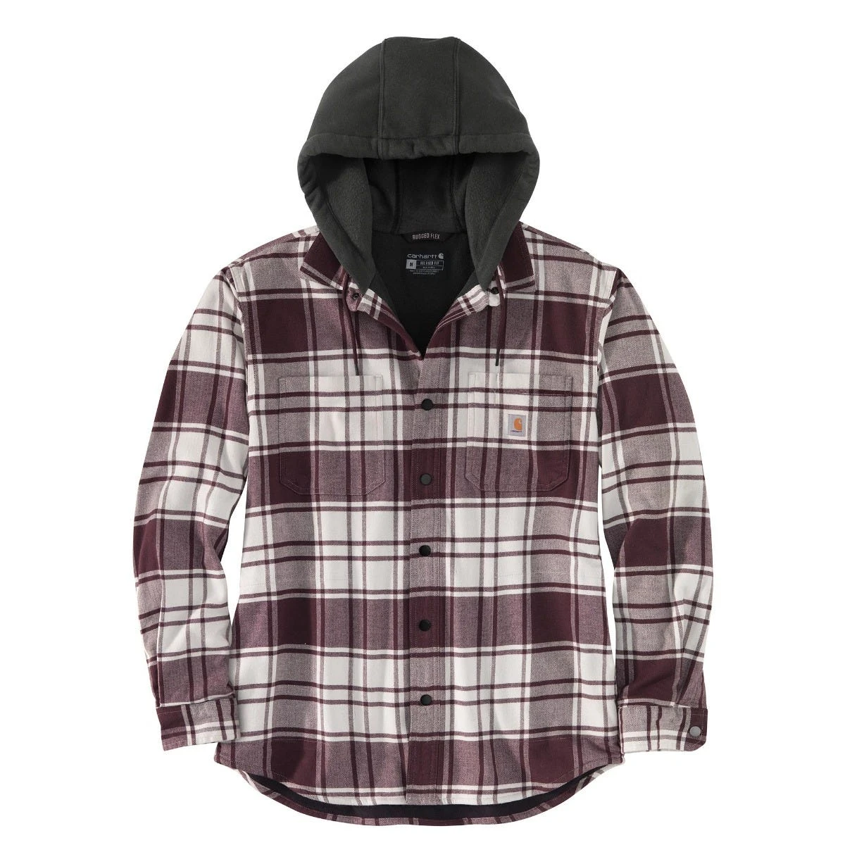 Carhartt Shirts: Men's 105621 W03 Malt Rugged Flex Flannel Fleece Lined Hooded Shirt Jacket