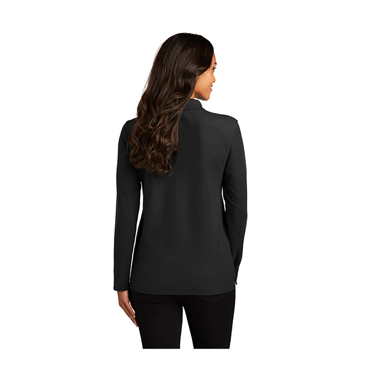 Port Authority Shirts: Women's L500LS BLK Black Silk Touch Long Sleeve Polo Shirt - Image 2
