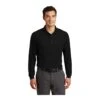 Port Authority Shirts: Men's K500LSP BLK Black Silk Touch Long Sleeve Pocket Polo Shirt