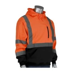 PIP Sweatshirts: Men's 323 1350B OR Hi-Vis Orange ANSI Type R Class 3 Hooded Pullover Sweatshirt