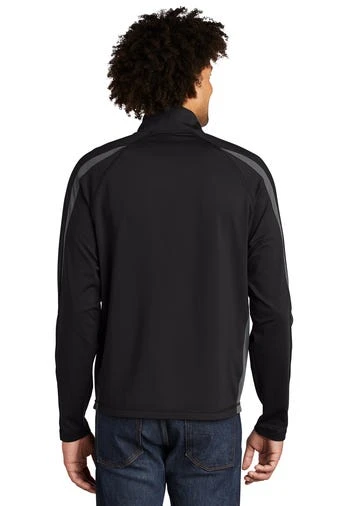 Sport-TeK Sweatshirts: Men's ST851 BCG Black Charcoal Grey Stretch 1/2-Zip Colorblock Pullover - Image 4