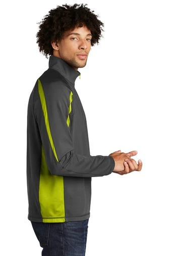 Sport-TeK Sweatshirts: Men's ST851 CGCG Charcoal Grey Charge Green Stretch 1/2-Zip Colorblock Pullover - Image 3