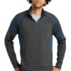 Sport-TeK Sweatshirts: Men's ST851 CGTR Charcoal Grey True Royal Stretch 1/2-Zip Colorblock Pullover