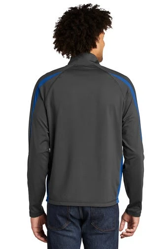 Sport-TeK Sweatshirts: Men's ST851 CGTR Charcoal Grey True Royal Stretch 1/2-Zip Colorblock Pullover - Image 4