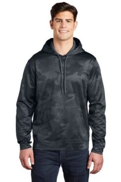 Sport-Teck Sweatshirts: Men's ST240 DSG Dark Smoke Grey Sport-Wick CamoHex Fleece Hooded Pullover