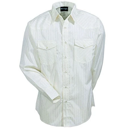 Wrangler Shirts: Men's Light Tan 75226 TN Western Dobby Stripe Long Sleeve Shirt - Image 3