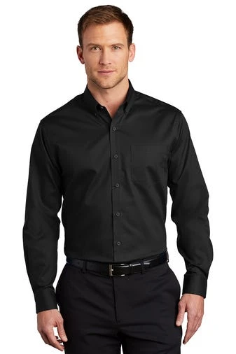 Port Authority Shirts: Men's S663 BLK Black Button Down SuperPro Twill Shirt