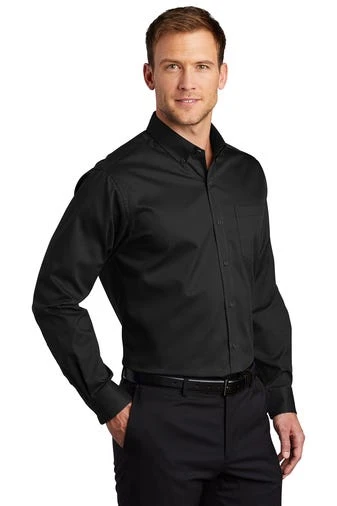 Port Authority Shirts: Men's S663 BLK Black Button Down SuperPro Twill Shirt - Image 2