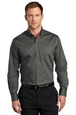 Port Authority Shirts: Men's S663 STGY Sterling Grey Button Down SuperPro Twill Shirt