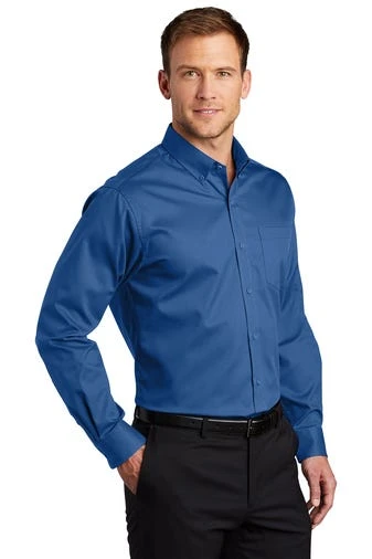 Port Authority Shirts: Men's S663 TB True Blue Button Down SuperPro Twill Shirt - Image 2