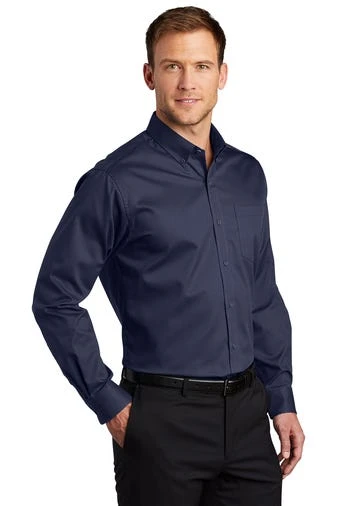 Port Authority Shirts: Men's S663 TNY True Navy Button Down SuperPro Twill Shirt - Image 2