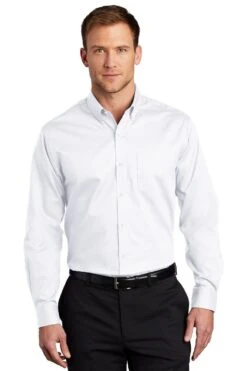 Port Authority Shirts: Men's S663 WHT White Button Down SuperPro Twill Shirt