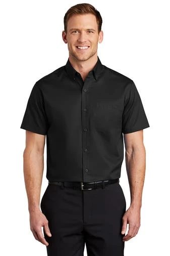 Port Authority Shirts: Men's S664 BLK Black Button Down Short Sleeve SuperPro Twill Shirt