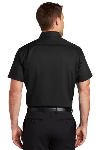 Port Authority Shirts: Men's S664 BLK Black Button Down Short Sleeve SuperPro Twill Shirt - Image 4