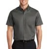 Port Authority Shirts: Men's S664 STGY Sterling Grey Button Down Short Sleeve SuperPro Twill Shirt
