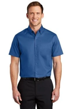 Port Authority Shirts: Men's S664 TBLU True Blue Button Down Short Sleeve SuperPro Twill Shirt