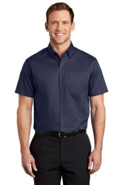Port Authority Shirts: Men's S664 TNV True Navy Button Down Short Sleeve SuperPro Twill Shirt