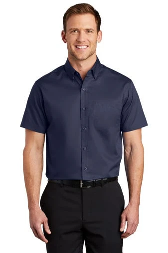 Port Authority Shirts: Men's S664 TNV True Navy Button Down Short Sleeve SuperPro Twill Shirt
