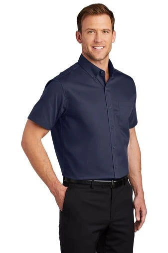 Port Authority Shirts: Men's S664 TNV True Navy Button Down Short Sleeve SuperPro Twill Shirt - Image 2