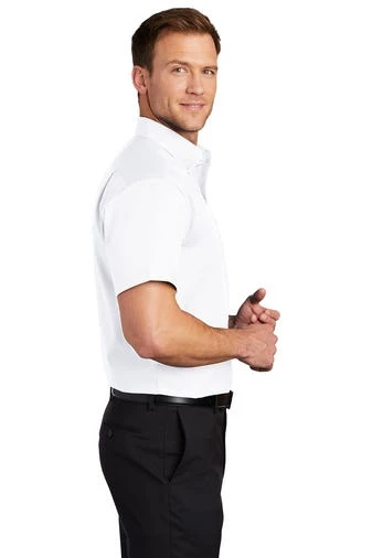 Port Authority Shirts: Men's S664 WHT White Button Down Short Sleeve SuperPro Twill Shirt - Image 3