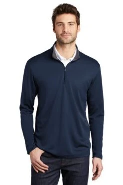 Port Authority Shirts: Men's K584 NVSG Navy Steel Grey Silk Touch Performance 1/4-Zip Shirt