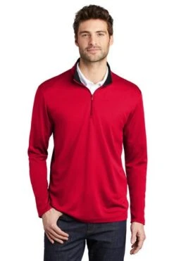 Port Authority Shirts: Men's K584 RDBK Red Black Silk Touch Performance 1/4-Zip Shirt
