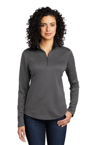 Port Authority Shirts: Women's LK584 SGBK Steel Grey Black Silk Touch Performance 1/4-Zip Shirt