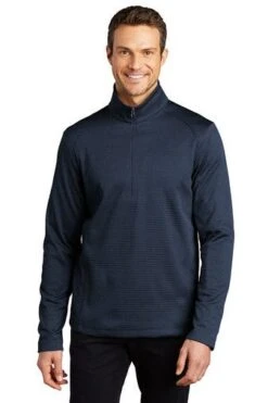 Port Authority Sweatshirts: Men's F248 DBNH Dress Blue Navy Heather Diamond 1/4 Zip Pull Over