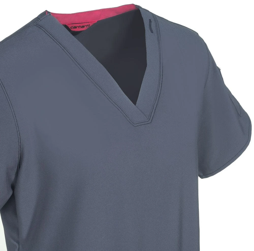 Carhartt Scrubs: Women's 12110 PEW Grey V-Neck Media Scrub Top - Image 2