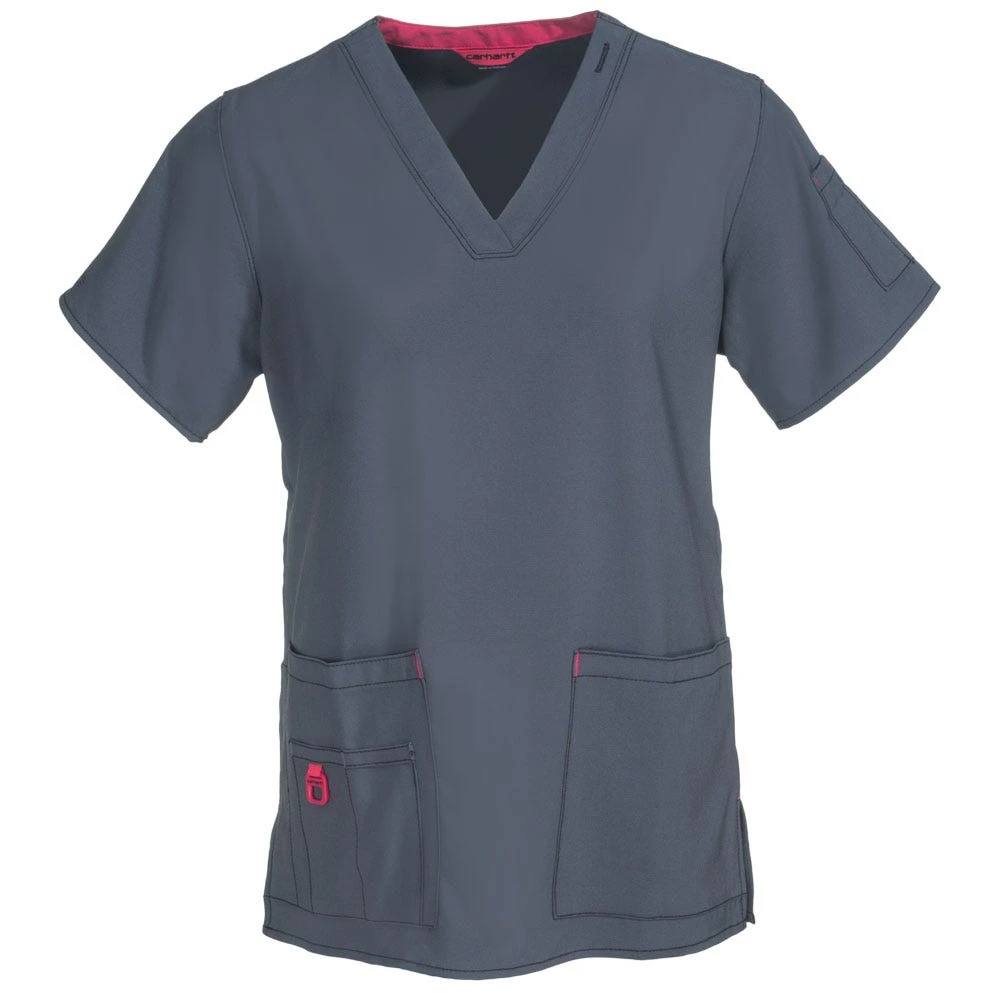Carhartt Scrubs: Women's 12110 PEW Grey V-Neck Media Scrub Top - Image 3