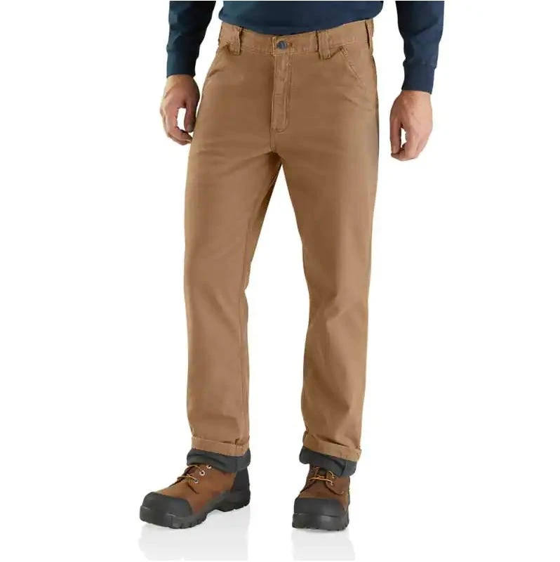 Carhartt Pants: Men's 103342 253 Dark Khaki Rugged Flex Relaxed Fit Canvas Flannel-Lined Utility Work Pant