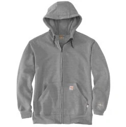 Carhartt Force Sweatshirts: Men's 104982 020 Granite Heather Flame Resistant Hooded Zip Front Sweatshirt