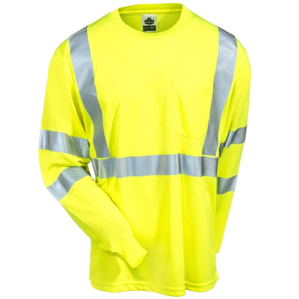 Ergodyne Shirts: Men's 8391 LM High Visibility Lime Class 3 Long Sleeve Tee Shirt - Image 3
