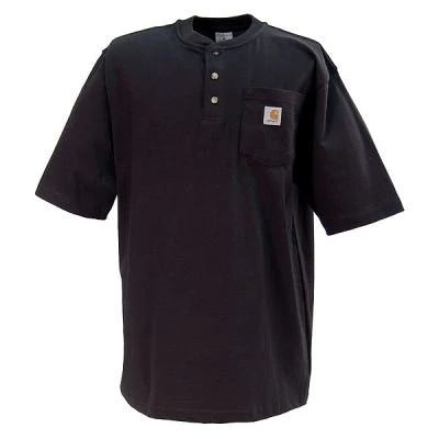 Carhartt Shirts: Men's Black K84 BLK Short Sleeve Henley Work Shirt - Image 2
