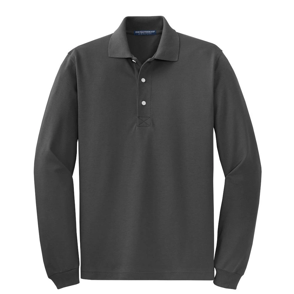Port Authority Shirts: Men's Rapid Dry Charcoal K455LS CHR Long Sleeve Polo - Image 2