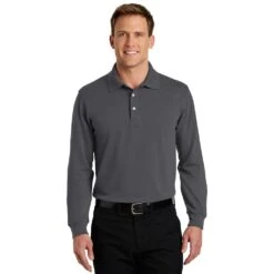 Port Authority Shirts: Men's Rapid Dry Charcoal K455LS CHR Long Sleeve Polo