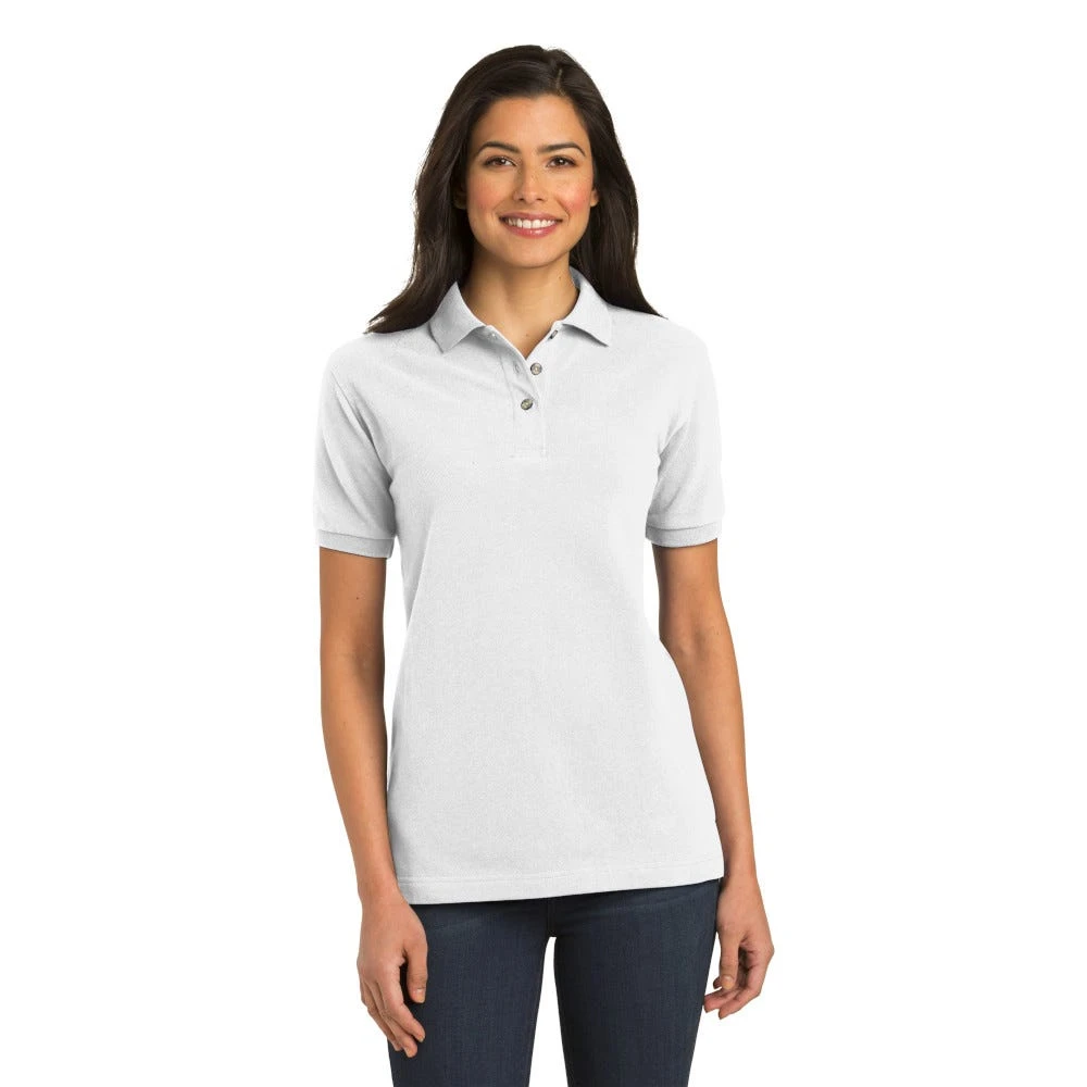 Port Authority Shirts: Women's White Cotton Knit Polo Shirt L420 WHT - Image 2