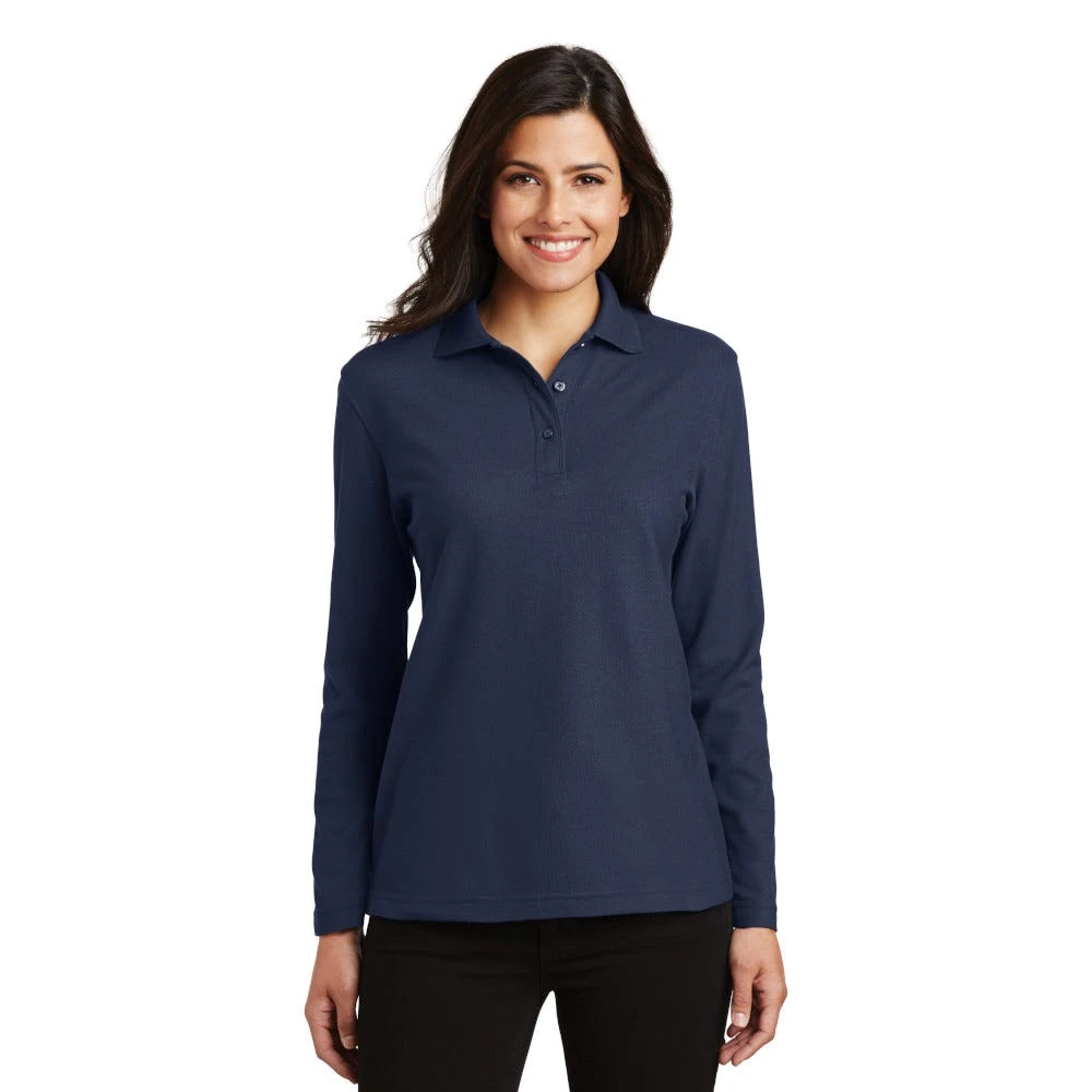 Port Authority Shirts: Women's Navy Long Sleeve Polo Shirt L500LS NVY - Image 3