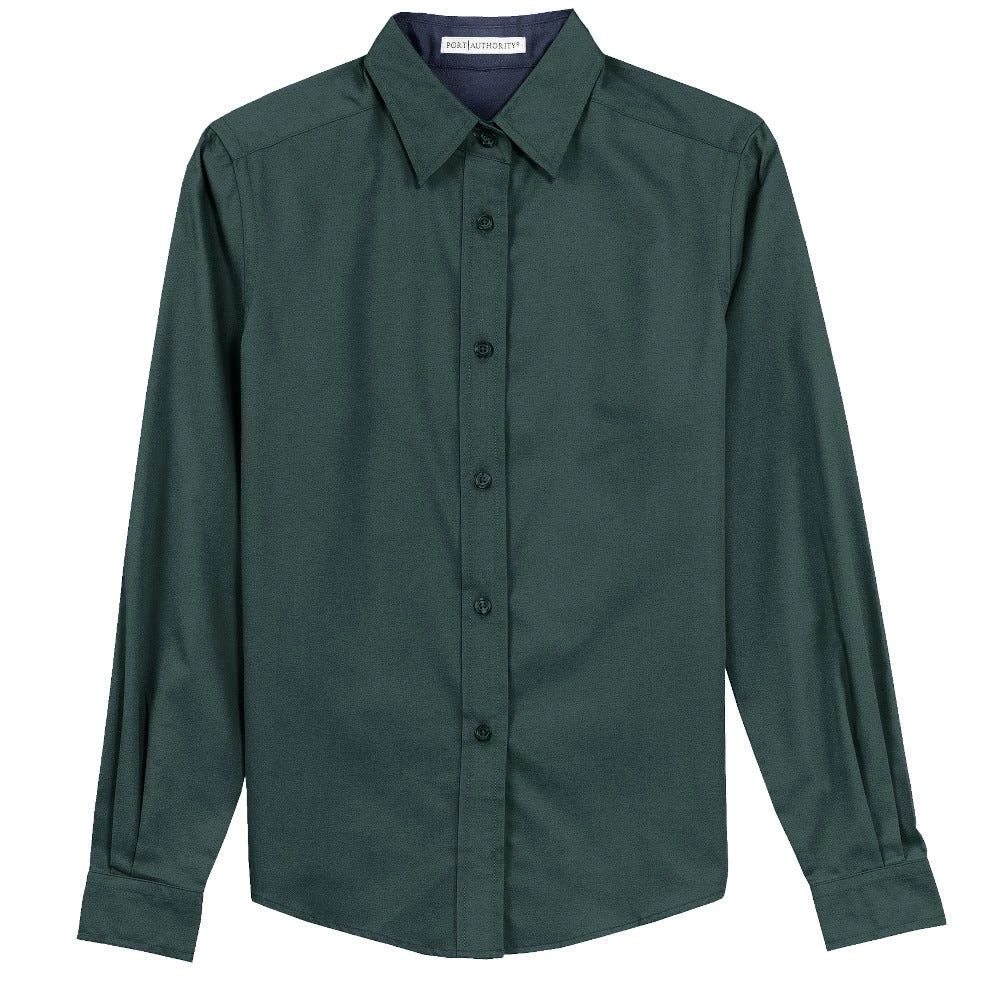 Port Authority Shirts: Women's Green Cotton/Poly Woven Shirt L608 DGR - Image 5