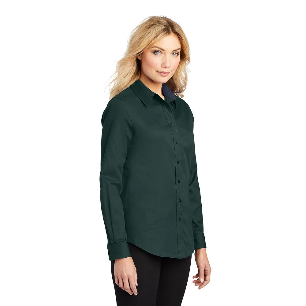 Port Authority Shirts: Women's Green Cotton/Poly Woven Shirt L608 DGR - Image 3
