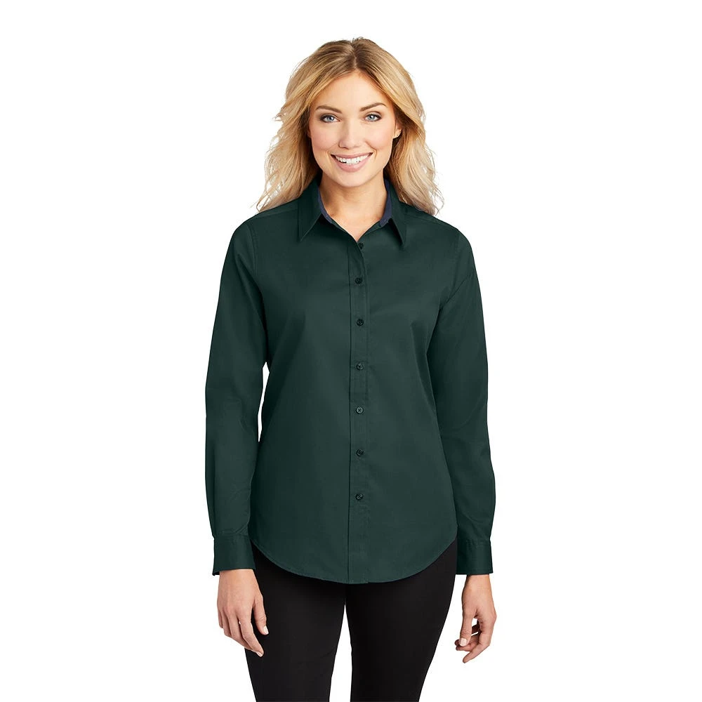 Port Authority Shirts: Women's Green Cotton/Poly Woven Shirt L608 DGR
